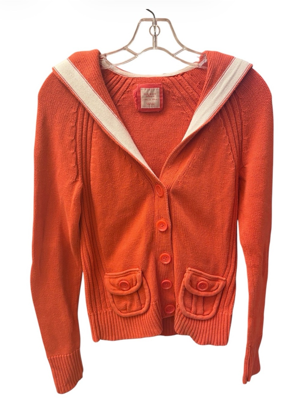 Y2K Orange Button-Front Hooded Sweater Cardigan